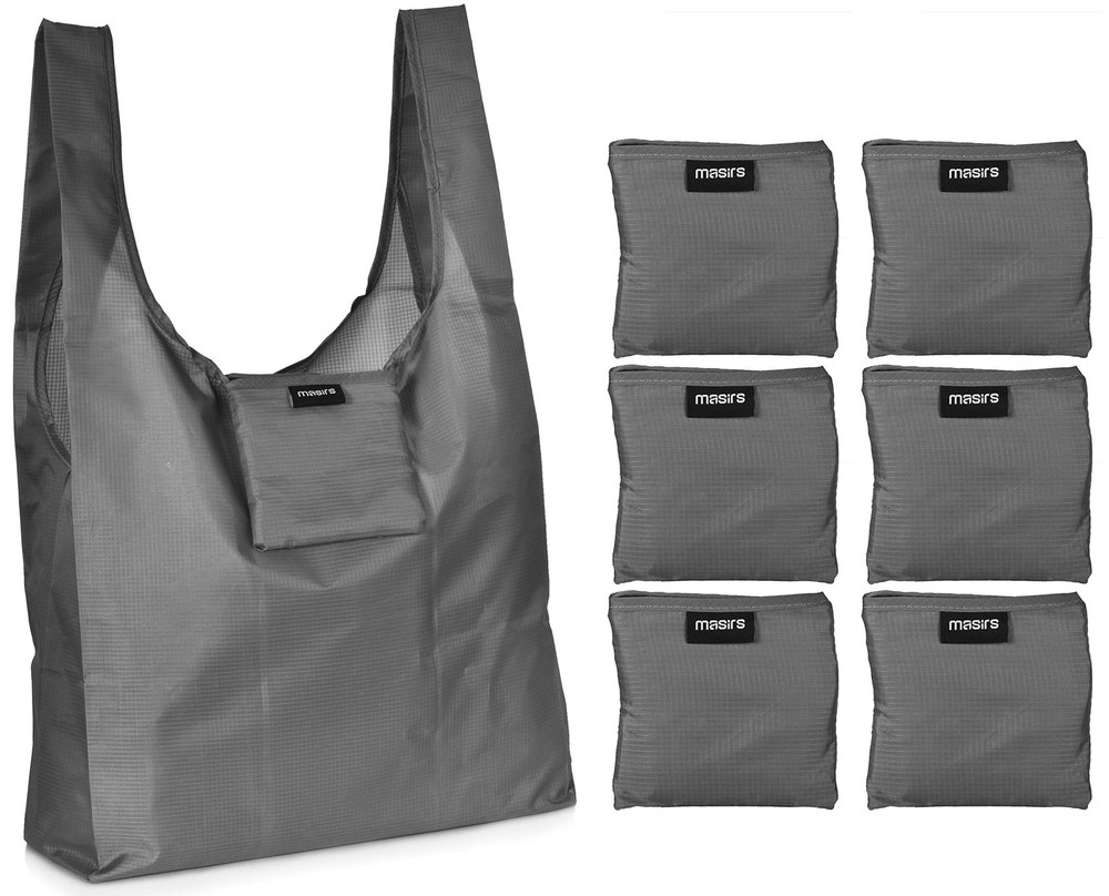 Masirs Reusable Grocery Bag (6-PACK | GREY) – Ripstop Large, Grey