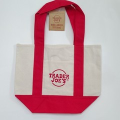 Trader Joe’s Mini Canvas Tote Bag Tote Red/Beige 12x6x10 in Canvas