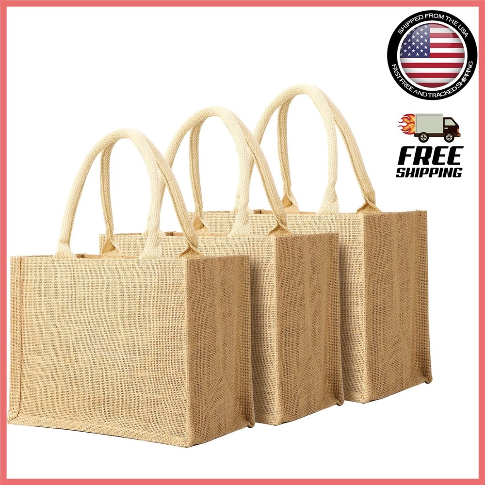 Versatile 3-Pc Burlap Tote Bags – Ideal for Weddings, Markets, and DIY Crafts