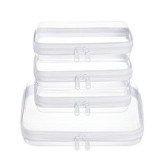 WELPIRT 4 pcs Clear Zipper Pouches,Hard Shell Case, M+3S, White