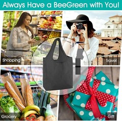 Reusable 10 Pack Black Grocery Bags with Storage Pouch – Eco-Friendly & Durable