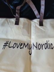Reusable Tote Thin Canvas Nordic Branded Zip Top 2 Handles Cream Color Fold Flat