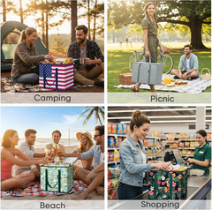 2Pk Insulated Reusable Grocery Bags, Collapsible Cooler Bag for Groceries, Heavy