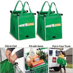 Helishy 2Pack Reusable Shopping Trolley Bags 14.6″*14.6″*9.8″, 【2 pack】Green