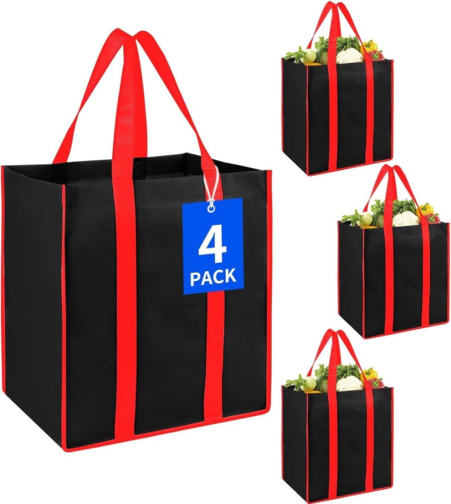 Bodaon 4Pk Collapsible Kitchen Reusable Grocery Bags 13W x 10H x 15D inch