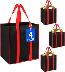 Bodaon 4Pk Collapsible Kitchen Reusable Grocery Bags 13W x 10H x 15D inch