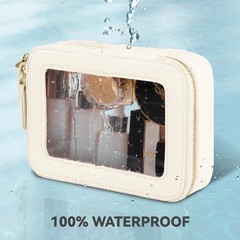 Prite Clear Makeup Bag Cosmetic Organizer Case Standard – Single Layer, Beige