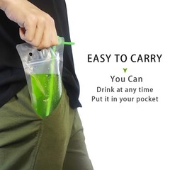 50PCS Drink Pouches For Adults,Reusable Zipper Bags 16OZ, Translucent Frosted