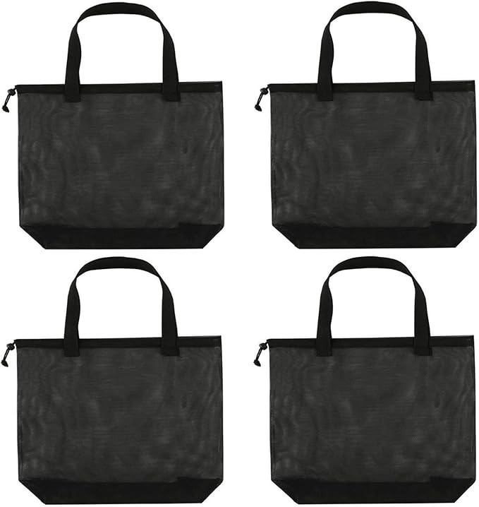 Reusable 4Pack Colorful Mesh Beach Tote BagsMesh Shopping Bag With Drawstring…