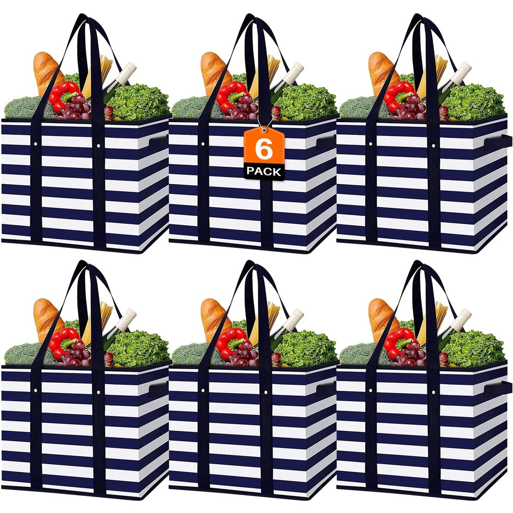 WISELIFE 6 Pack Reusable Grocery Bags Large Water Resistant Grocery Collapsib…