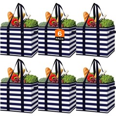 WISELIFE 6 Pack Reusable Grocery Bags Large Water Resistant Grocery Collapsib…