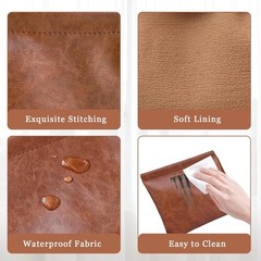 3PCS Pouchic Snap Closure Pouches, Pu Leather Small Makeup Bag 3PCS, BROWN