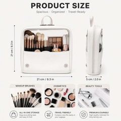 YDR Standing Makeup Brush Bag – Clear Portable Travel Cosmetic Pouch, White