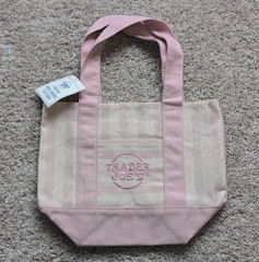 Trader Joe’s Mini Canvas Tote Bag Pink/Beige Striped 13x10x6 in New