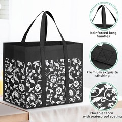WOWBOX Reusable Grocery Bags Foldable Tote bulk with 4-pack, Black