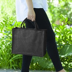 6 Pack Large Jute Burlap Tote Bag, Black Jute Beach Bag with Laminated Interi…