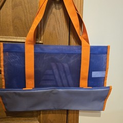 ALDI 50th Anniversary Mesh Tote Bag Blue With Orange Straps Quarter Keychain NEW