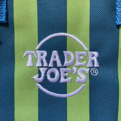 Trader Joes Insulated Mini Striped Tote Bag Blue Green Lunch Cooler Foldable NWT