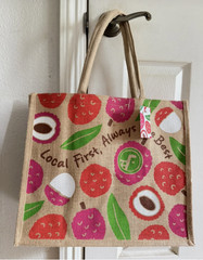 Reusable Lychee Burlap Shopping Tote By Foodland Hawaii