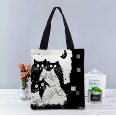 Andeiltech Canvas Tote Bag Women/Girls Cute Cat Shopping Grocery Reusable School