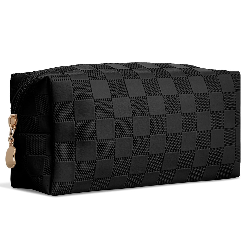 MXXUUOOM Small Makeup Bag for Purse, Checkered Travel Cosmetic black