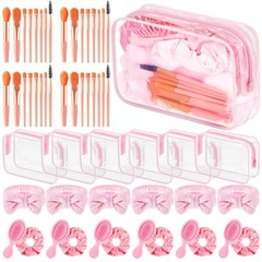 Daifunli 6 Set Pink Spa Party Favors for Women Travel Makeup Brush Bag pink