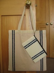 Grain Sack Striped Cotton Reusable Tote Grocery Market Bag & Pouch Set