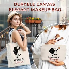 Aesthetic 2 Pcs Canvas Tote Bag with Makeup Bag for No Kings in America