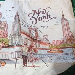 New York City Skyline Cityscape Tote Reusable Shopping Bag Beige Multicolor