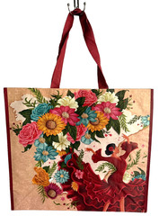 HOMESENSE REUSABLE LARGE TOTE SHOPPING BAG 20″ X 18″ FLAMENCO WOMAN FLOWER NEW