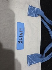 Living Martha Stewart Canvas Colorblock Tote Shopping Bag Blue Beige 14 in H
