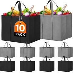 Reusable Grocery Shopping Bags 10 Pack Large Large, Black, Grey
