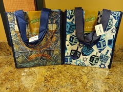 4 Hanukkah Reusable Tote Shopping Bags 2-Patterns 11″t 10″w 6″d 7″ Handle Drop