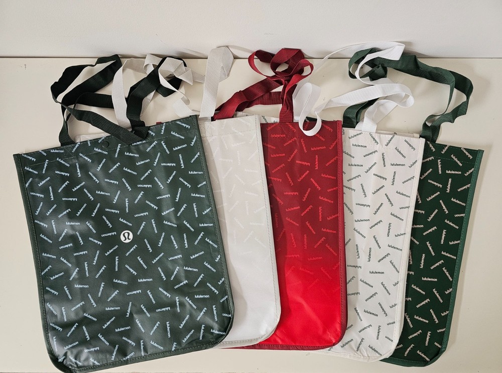 New LULULEMON Multicolor GRAPHIC LOGO Reusable Shopping Bag Large, Pack of 5