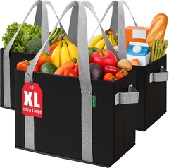 Foldable Heavy Duty Shopping Bags – 3 Pack Stand Up Design for 65 Lbs Capacity