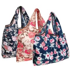 Wrapables Eco-Friendly Large Nylon Reusable Shopping Bags (Set of 3), Rose Garde