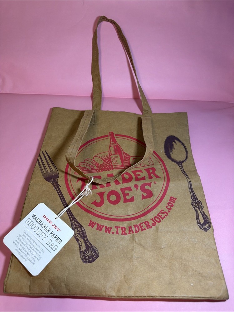 Trader Joe’s Washable Foldable Paper Reusable Shopping Bag Tote Brown Vintage