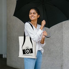 1 PCS Cotton Silhouette Tote Bag Camera Design Shopping Bag Extra Strong Zip