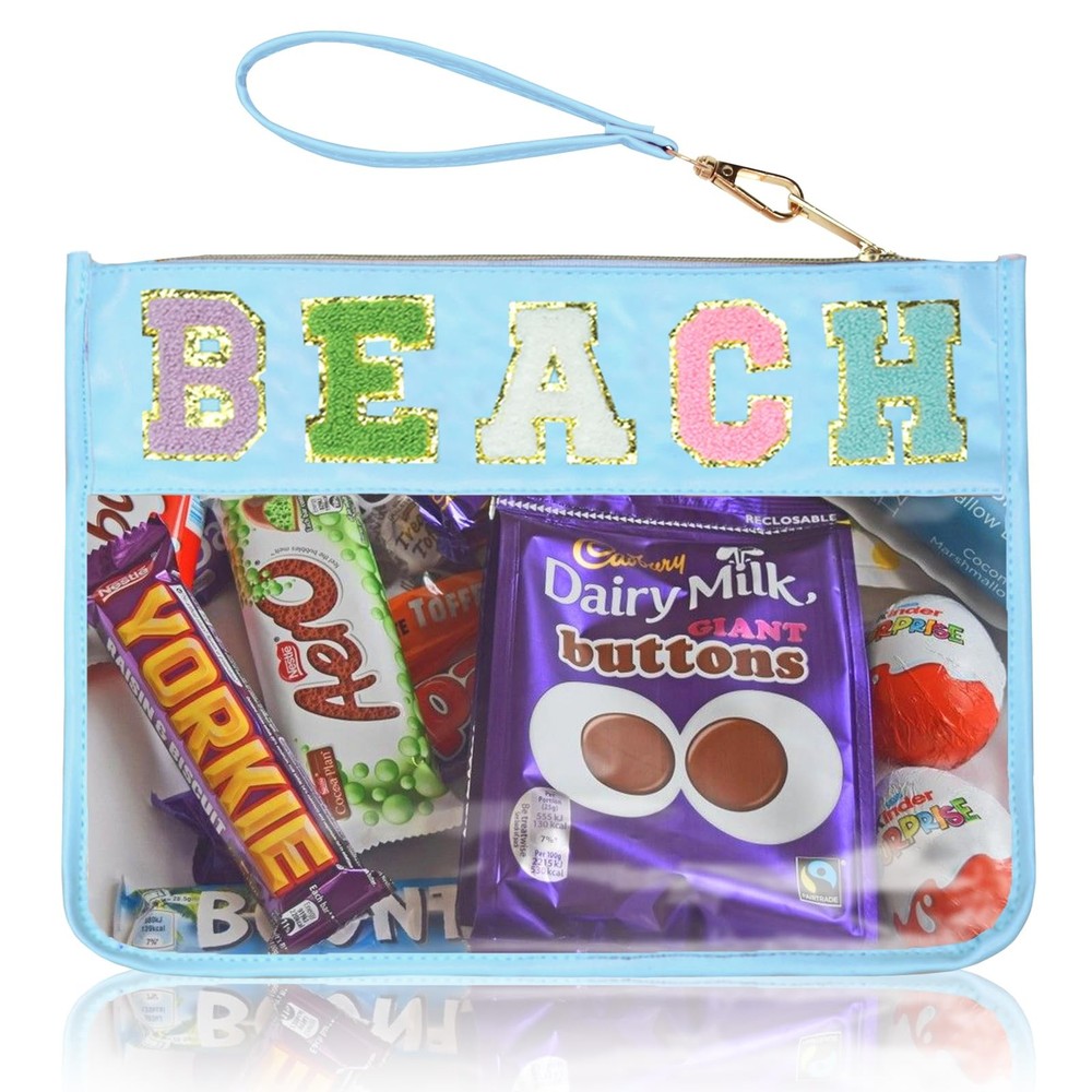 Burskit Chenille Letter Clear Zipper Pouch for 11.6in x 8.2in, BL-BEACH