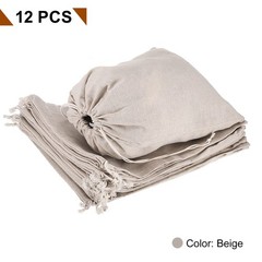 12pcs Cotton Storage Bags 10.6″ x 12.6″ Canvas Drawstring Bag, Beige