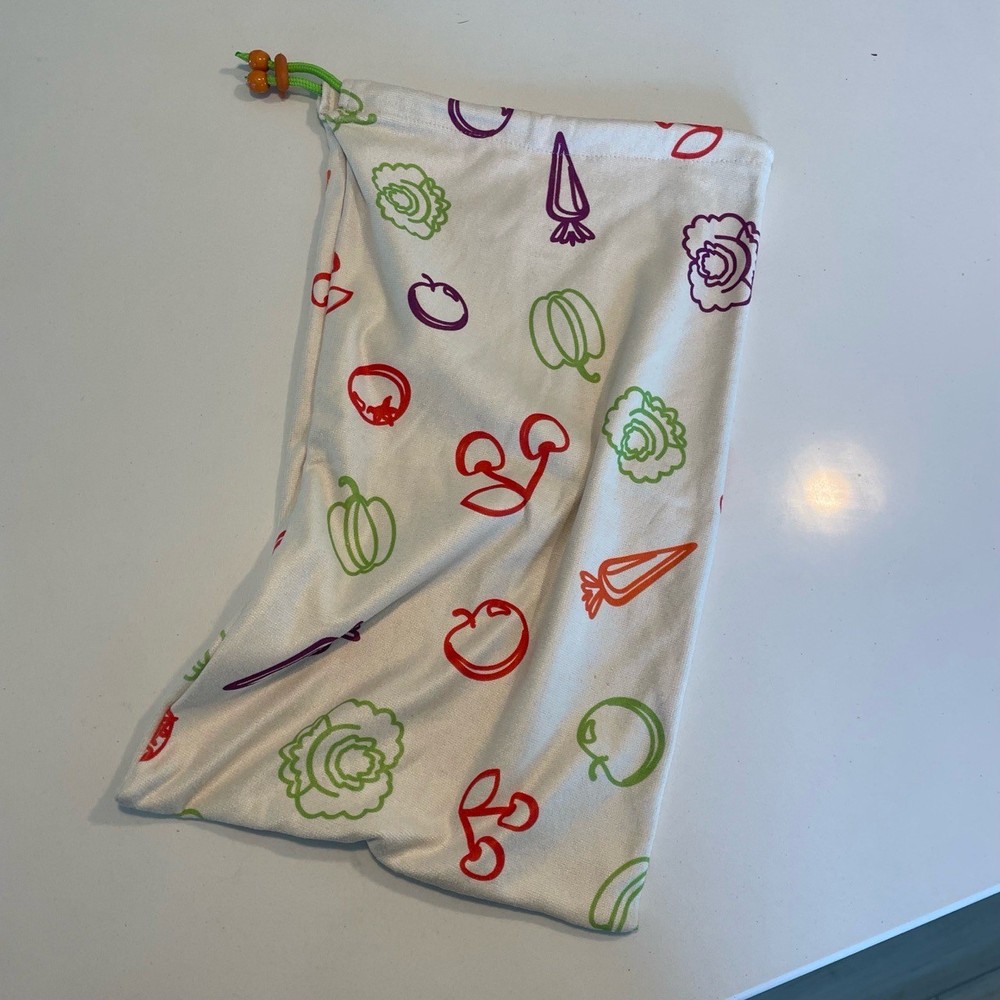 Envision Home White Multi Fruit Veggie Drawstring Produce Sack Bag