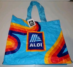 ALDI Grocery Store Reusable Tote Shopping Carry Bag Rainbow Multi Color Classic