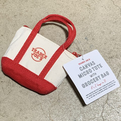 Trader Joe’s Canvas Micro Tote w/ Grocery Bag, Logo, Reusable, Red/Beige
