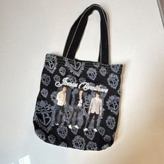 Jonas Brothers Reusable Canvas Shopping Bag Foldable Black All-Over Pattern