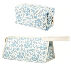 ZhouBoat 2 Pcs Quilted Hair Tools Travel 13.4”L x 5.3”W x 5.5”H, white+blue