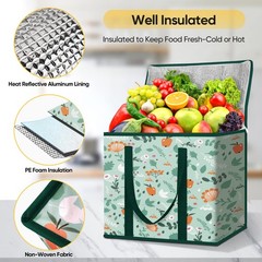 BALEINE 2Pk Insulated Reusable Grocery Bags, Collapsible Cooler Bag for Groce…