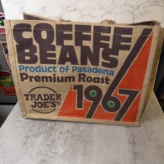 Trader Joe’s Large Jute Reusable Shopping Bag 1967 Pasadena Coffee Beans