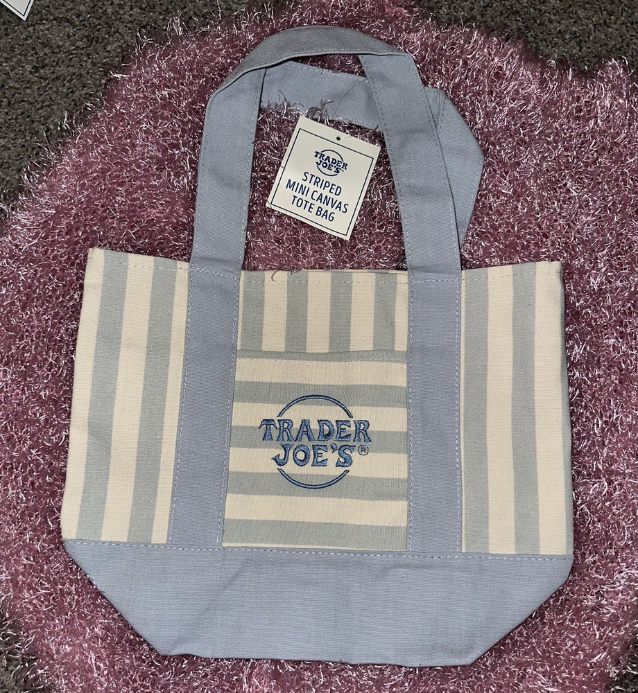 Trader Joe’s Striped Mini Canvas Tote Bag Blue/White 13x6x12 in New
