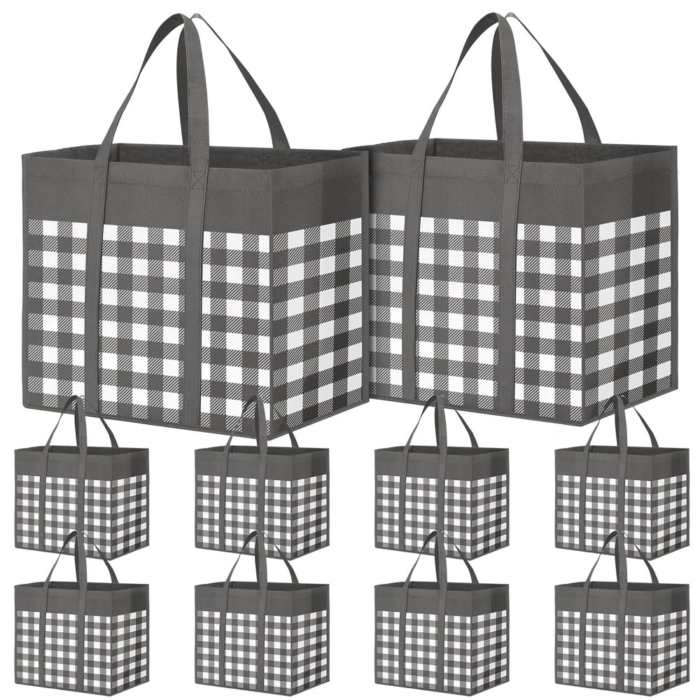 Reusable Grocery Bag 10Pack Foldable Shopping Bulk Reinforced Handle GreyWhite