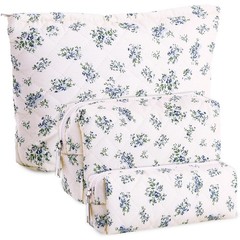 Paterr 3 Pcs Makeup Bag Quilted Cotton Cosmetic Pouch Set Cute Vintage Color